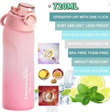 Botella de agua deportiva, nuevo vaso de agua saborizada de 720ML, con 3 cápsulas de sabor, sin BPA, 0% azúcar, con pajita, apta para niños y deportes al aire libre (gradiente rosa)
