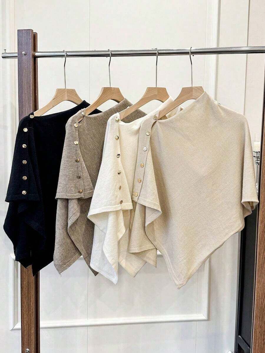 1pc Women's Solid Color Knitted Cardigan With Side Buttons, Rivet Decor,, Warm, Casual, Elegant, Suitable Office, Travel, Outdoor, Back To School, Spring/Autumn/Winter Dress - 彩色 - 查看 1