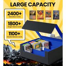 WSXC Trading Card Storage Box - 2400+ Commander Card Deck Case With See-Through Display Top For YuGiOh TCG PTCG MTG Box With 12 Dividers 4 Supporters Black And Blue - Blue - View 3
