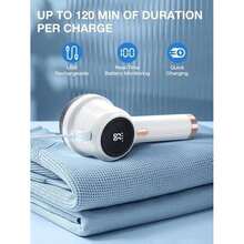 Quita Pelusa para Ropa Recargable, Removedor De Pelusa Electrico, Quitapelusas Electrico, Limpiador de Pelusa de suéter con 5 Cuchillas de Repuesto, Cepillo, Cable de Carga (Blanco) - / - Ver 6