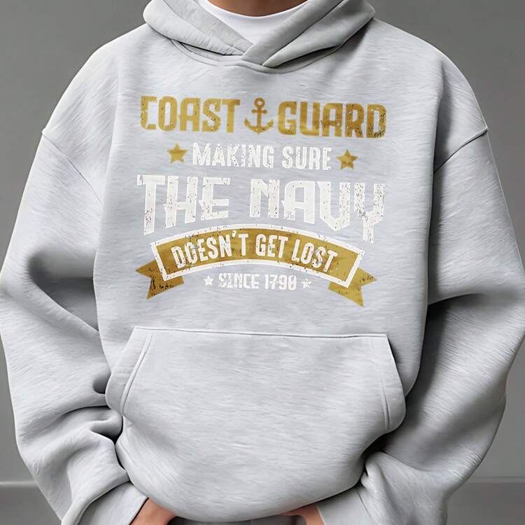 2026 New Men'S Hoodie,Sudadera Con Capucha Gris Con Estampado De Guardia Costera Haciendo  Que La Armada No Se Pierda Desde 1790 Para Uso Diario Ocasiones Sociales Y Temporada FríA, Comfortable And Versatile Everyday Outfits - Gris Claro - Añade 6