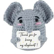 1pc Handmade Crochet Elephant Plush Thank You Gift – Adorable Gray Amigurumi Stuffed Animal With "Thank You For Being My Elephant" Sign | Cute Friendship/Valentine/Birthday/Just Because Gift For Her/Him/Kids | Soft Yarn Keepsake For Elephant Lovers - Multicolor - View 8