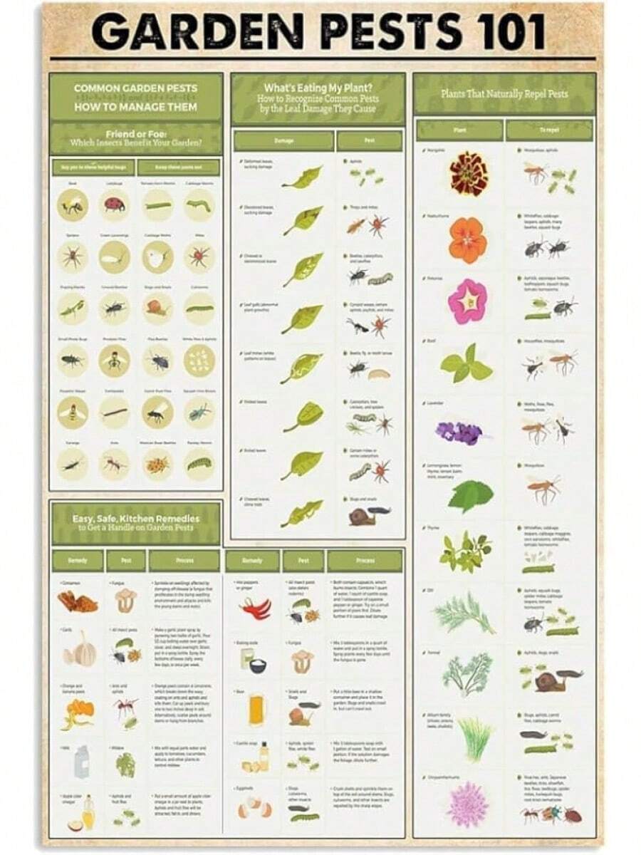 Garden Pests 101 Metal Tin Signs Gardener Knowledge Reading Posters Garden Reference Guide Plaques Home Patio Farmhouse Wall Decor 8x12 Inch - biển hiệu thiếc13 - Xem 1