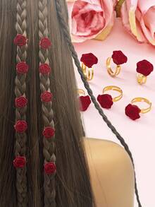 6pcs Rose Flower Hair Clips, Braided Hair Accessories, Bohemian Style Hair Claws, Hair Clips, Hair Pins, School Supplies
