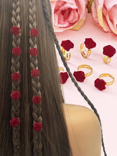 6pcs Rose Flower Hair Clips, Braided Hair Accessories, Bohemian Style Hair Claws, Hair Clips, Hair Pins, School Supplies