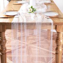 1 Piece Of Tulle Wedding Tablecloth With Pearls, Perfect For A Romantic And Pristine Outdoor Wedding Scene, Table Tabletop Or Archway Sheer Fabric Table Runner, Bridal Veil Or Skirt Decoration Fabric, Spring Bohemian-Style Pure Decoration Fabric - Multicolor - View 12