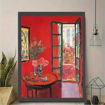 1pc 2D Plan, Henri Matisse's "Red Studio" Canvas Wall Art - Vibrant Impressionist Painting | Suitable For Living Room And Bedroom Decoration, 2D Plan Design With Smooth Surfaces, Decorative Painting, Vintage Wall Art Prints, Gallery Wall Art, Home Decoration, Contemporary Style, High-Quality Printing, Modern Homeowner, Interior Decoration, 2D Plan Vintage Frameless Wall Arts Posters