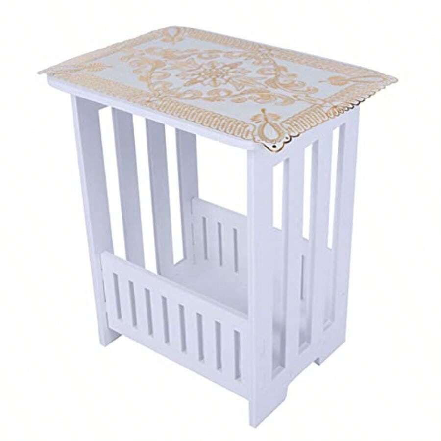 ASAsixxsix Mesa Auxiliar Mesita de Noche Mesita de Noche Mesa de cafe Escritorio con Cesta de Almacenamiento Mesa Auxiliar de cafe para Sala de Estar sofa Dormiorio Balcon Oficina - Blanco - Ver 1