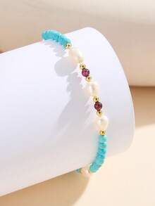 AETOLIA S925 Silver Freshwater Pearl & Turquoise Bracelet | Exquisite Vintage Gift | Elegant Accessory For Women, Dates, Weddings - Turquoise - View 2