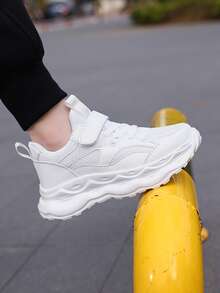 3-14 Years Old Teenagers' Sports Shoes, Mesh & PU Leather Upper, Breathable, Suitable For Spring, Summer, Autumn & Winter, Back To School, New Design, Lightweight, Non-Slip Rubber Sole, Hook And Loop Closure For Easy On/Off, Suitable For Running, School, Outdoor, Training, 4 Colors Available - White - View 7