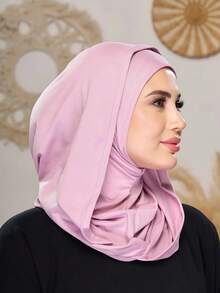 1件装女士纯色拉法帽滑雪面罩颈部保暖弹性头带头巾，透气舒适弹力宽边吸汗防滑多功能运动头饰，简约时尚围巾，帽子和配套头带合二为一 - 粉色 - 查看 4