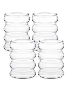 4Pcs Creative Glass Coffee Milk Cup Cute Spiral Caterpillar Cup Vintage Drinking Glasses Ribbed Glassware Aesthetic Cups With Straws Set - Multicolor - View 16