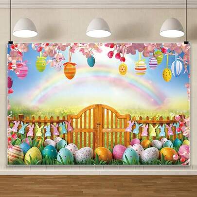 1pc Frohe Ostern Background Banner, Easter Egg Backdrop, Wooden Fence Photo Backdrop, Spring Easter Background Banner Decoration, Photo Booth Props, Holiday Decorations, Birthdays, Party Wall Decorations, Indoor/Outdoor Decorations, Home, Garden, Yard Decorations, Universal Theme