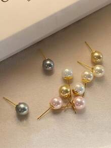 1 Set 7-Pair Pearl Stud Earrings, French Retro Minimalist Earrings For Non-Pierced Ears - Multicolor - View 9