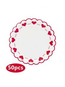 10个/20个/50个装情人节纸盘，一次性餐盘，粉色、红色、白色心形扇形装饰盘，蛋糕甜点餐盘，适用于情人节、情侣聚会、家庭派对、婚礼周年纪念日餐桌装饰 - 彩色 - 查看 13