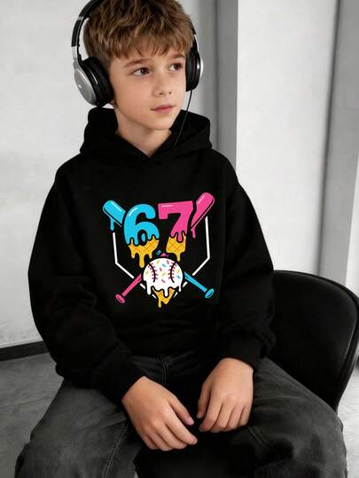 男童印花保暖套头卫衣，秋冬季保暖舒适