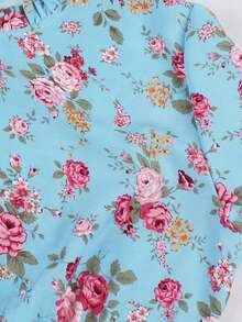 2025 Spring/Autumn Elegant Loose Floral Print Long Sleeve Stand Collar Casual Beach Vacation Dress - Baby Blue - View 3