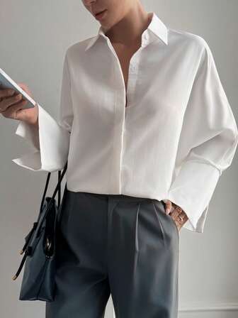 Women's White Shirt Old Money Aesthetic Long Sleeve Business Interview Commuting Leisure Relaxation Simple Temperament Elegant Shirt,Suitable For Daily Wear,Homewear,Streetwear Winter Clothes For Women