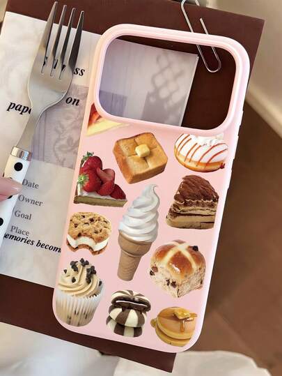 1pc Fashionable Ice Cream, Cookie, Bread Graphic Design Soft Liquid Silicone Shockproof Anti-Fingerprint Phone Case, Compatible With IPhone 17/16/16Pro/16Plus/15/15ProMax/15Pro/11/12/13/14ProMax/11Pro/11ProMax/12Pro/12ProMax/13Pro/13ProMax/14Pro/14ProMax