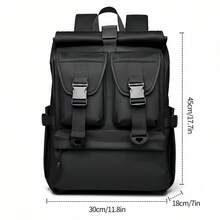 Ein Herrenrucksack mit vielen Fächern. Stilvoll, schlicht und geräumig – ideal für den Alltag, Reisen und als Tragetasche. Erweiterbar für Camping und Reisen. Ausgestattet mit fortschrittlicher Erweiterungstechnologie und  Streetwear-Elementen. Wasserfest und robust, perfekt für Outdoor-Aktivitäten wie Wandern und Business. Multifunktionaler Unisex-Rucksack. - Schwarz - Übersicht 7