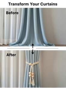 1 cái/2 cái/4 cái Dây buộc rèm cửa sổ phong cách Bohemian có hạt gỗ và tua rua, trang trí nhà cửa cho phòng khách, phòng ngủ, nhà bếp - Màu be - Xem 8