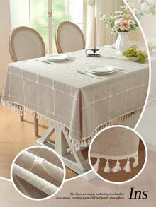 1件米色刺绣花卉桌布，简约农舍风格，长方形，适用于家庭、派对、酒店、餐厅、餐桌聚会及节日礼品，实用易清洁，适合客厅茶几/婚礼，四季皆宜，多种尺寸可选