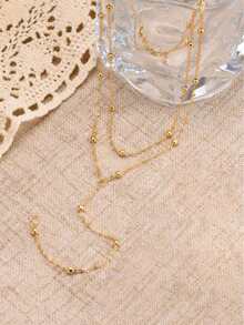 1pc Long Pendant Necklace, Women's Y-Shape Chain With Round Ball Pendant, Suitable For Daily Wear By Women And Girls - FF-6639 Double Layer Necklace - View 4