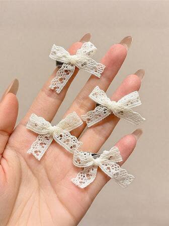 20/10/5个复古白色蕾丝发夹，可爱迷你蝴蝶结发夹，刘海夹，百搭优雅侧刘海夹，适合日常佩戴，女士和学生返校季发饰，爪夹，发夹，发卡
