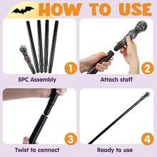 Spooktacular Creations Bastón de mago vintage elegante, plateado, 147 cm, accesorio para disfraz, cetro, bastón para caminar, accesorios para niños, disfraz de vampiro, juego de simulación - / - Ver 3