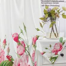 1片装2D粉色玫瑰绿叶图案优雅薄纱窗帘，涤纶纤维材质，适用于出租房、客厅、厨房、卧室，可拆卸机洗，小窗帘 - 薰衣草色 - 查看 6