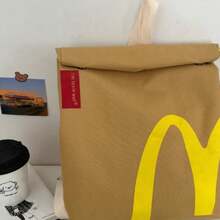 Fun Retro Paper Bag Casual Canvas Backpack Classic Large Capacity Bag Single Shoulder Casual Canvas Backpack - màu nâu - Xem 2