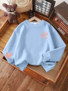 Tween Girls Cute Style Alphabet Heart Pattern Round Neck Long Sleeve Sweater Pullover Autumn Winter Style Winter Clothes For Girls - Baby Blue - View 3