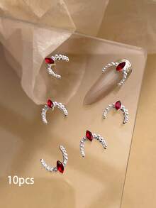 10pcs Semi-Circular Faux Pearl And Rhinestone-Studded Gold And Silver Nail Charms, Luxury Metal Nail Supplies, Shiny Rhinestone Nail Gems, Suitable For Multi-Functional DIY Accessories Nail Decoration Nails - Multicolor - View 10