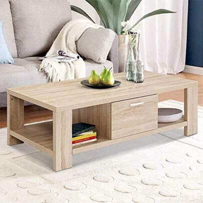 Coffee Table Wooden Side Tables Storage Drawers Home Furniture Living Room Office 2 Drawer Pine Rectangular Display Shelf Modern Particle Board Easy Assembly