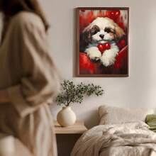 1件情人节墙画，可爱的西施犬幼犬与红色爱心，红色美学动物数字下载，可打印的小狗之爱，帆布艺术墙画，房间海报，家居装饰，房间装饰美学，房间装饰用品，卧室，客厅装饰，无框。 - 1pc - 查看 11