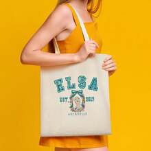 1pc   Arendelle Tote Bag - Official Frozen Movie Design With 'S Name, Beige Canvas Shoulder Bag For Women, Spacious Everyday Purse For Gym, Work, Travel, Birthday Gift For  Fans (Est.2013), Travel Carryall, Playful Design, Sturdy Handles, Durable Tote Bag, Gift Bag, Soft Canvas, Halloween Or Christmas Gift - Blanc crème - Voir 2