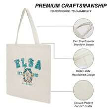 1pc   Arendelle Tote Bag - Official Frozen Movie Design With 'S Name, Beige Canvas Shoulder Bag For Women, Spacious Everyday Purse For Gym, Work, Travel, Birthday Gift For  Fans (Est.2013), Travel Carryall, Playful Design, Sturdy Handles, Durable Tote Bag, Gift Bag, Soft Canvas, Halloween Or Christmas Gift - Blanc crème - Voir 4