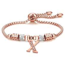 Pulseras de Acero Inoxidable Ajustables y Resistentes con Dije Inicial A - Z, Joyería Personalizada para Mujer, Ideal para Cumpleaños - Dorado - Ver 2