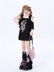 [Jundakara] Camisetas para Mujeres Sin Hombros Estampado de Mariposa Lindo Soñador Estilo Harajuku Estilo Coreano Estilo Preppy Estilo Landmine Estilo Sick Estilo Subcultura Estilo Genial Estudiante Sexy Moda Hogar Lindo Hombro Abierto Primavera Verano Otoño - Negro - Ver 10