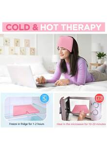 1pc Single Layer Cooling Gel Head Cap, Cold/Hot Compress Ice Pack Headache Relief Mask - Solid Color - View 4