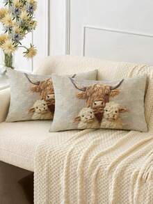 1/2 件刺绣苏格兰高地牛可爱婴儿设计靠垫套，拉链开合，沙发装饰，游戏腰枕，汽车腰枕，露营靠垫，隐形拉链，可机洗，节日礼物，无枕芯 - 彩色 - 查看 18