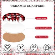 6Pcs Christmas Coasters With Metal Holder Xmas Tree Snowflake Truck Drink Coasters Red Black Plaid Winter Holiday Ceramic Cup Mat For Home Kitchen Table Decor 4.1 X 0.3 Inch - 彩色 - View 4