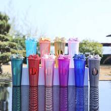 1件金色洋葱粉吸管杯装饰蝴蝶结配件，闪亮DIY杯子橡皮筋配件，秋冬季、圣诞节、情人节、派对、杯子配件