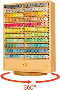 Alcohol Marker Organizer Storage For 168 Alcohol Markers With Marker Storage Drawer And Coloring Book Holder Slot - Bamboo Wooden Marker Storage Organizer - 杏色 - 查看 3