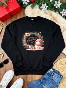Sudadera para Mujer con Estampado de Muñeco de Nieve Navideño, Floral y Regalos, Ideal para Fiestas de Navidad, Días Festivos, como Regalo para Ella, Confortable y Stylish - Negro - Ver 3