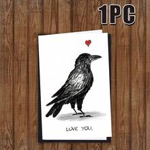 1pc Funny Crow "I Love You" Heart-Shaped Greeting Card, Black & White Minimalist Romantic Design With Red Heart Accents, Unique Anniversary, Valentine's Day Gift For Boyfriend, Girlfriend, Husband, Wife, Birthday Party & Couples Event Supplies - Multicolor - View 8