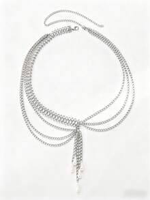 1PC Women's Retro Plus-Size Street Multi-Layer Figure-8 Chain Waist ChainPractical & VersatileMultiple Sizes AvailableSuitable For Daily Clothing Decoration, Weddings, Gatherings, As A Graduation Or Birthday Gift - Silver - View 4