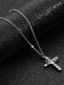 1件优雅闪亮立方氧化锆十字架吊坠项链，适合女士日常佩戴/情人节礼物 - 十字架項鍊 - 查看 5