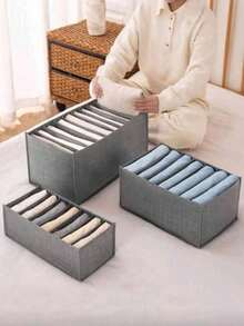 1个衣柜收纳盒，7/9格便携式衣柜整理盒，分隔式收纳盒，可折叠衣柜抽屉收纳盒，适用于存放内衣、袜子、围巾、打底裤、T恤、牛仔裤，必备衣柜整理用品和旅行配件，节省空间的衣柜收纳方案（1个） - 灰色 - 查看 15