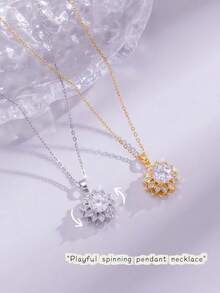Pendentif tournesol rotatif, ton or/argent, collier décoratif minimaliste en zircone cubique, convient pour les cadeaux, les fêtes et les banquets - Multicolore - Voir 7